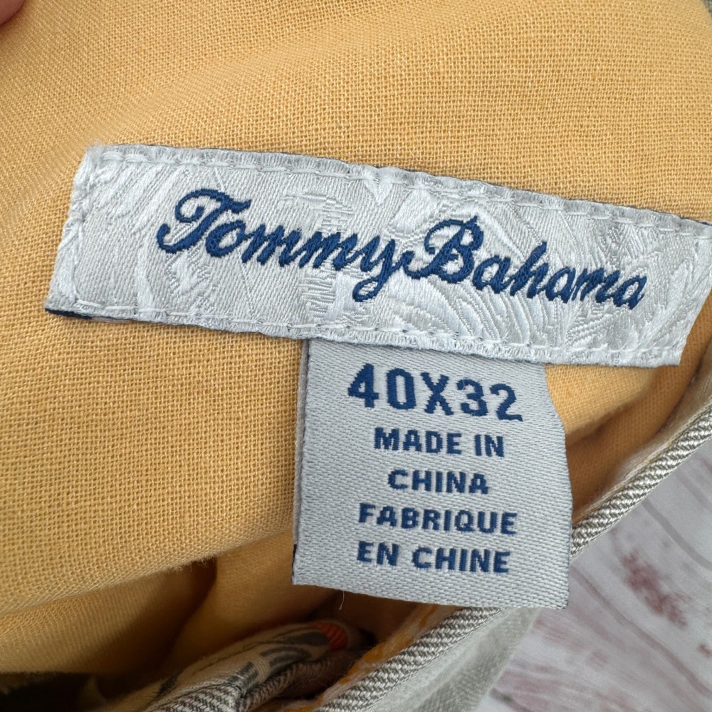 Tommy Bahama Dress Pants Mens 40x27 Silk Herringbone Flat Front Khaki Trousers - Picture 8 of 9